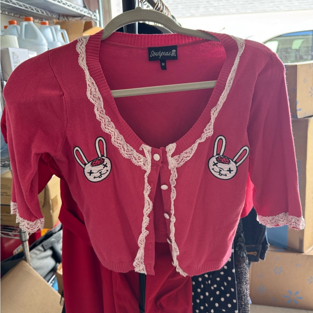 Sourpuss Pink Cardigan with Bunny Patches